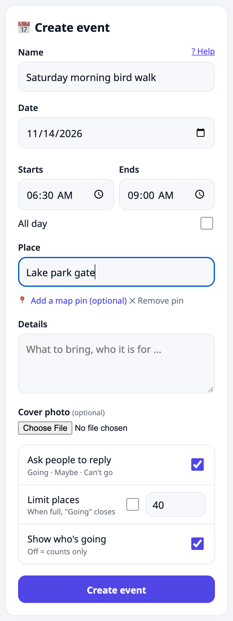 Create an event