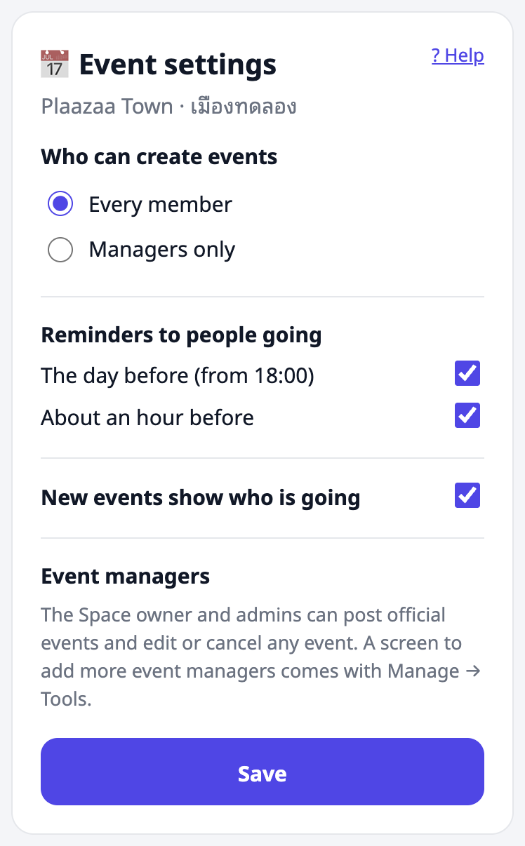 Event settings